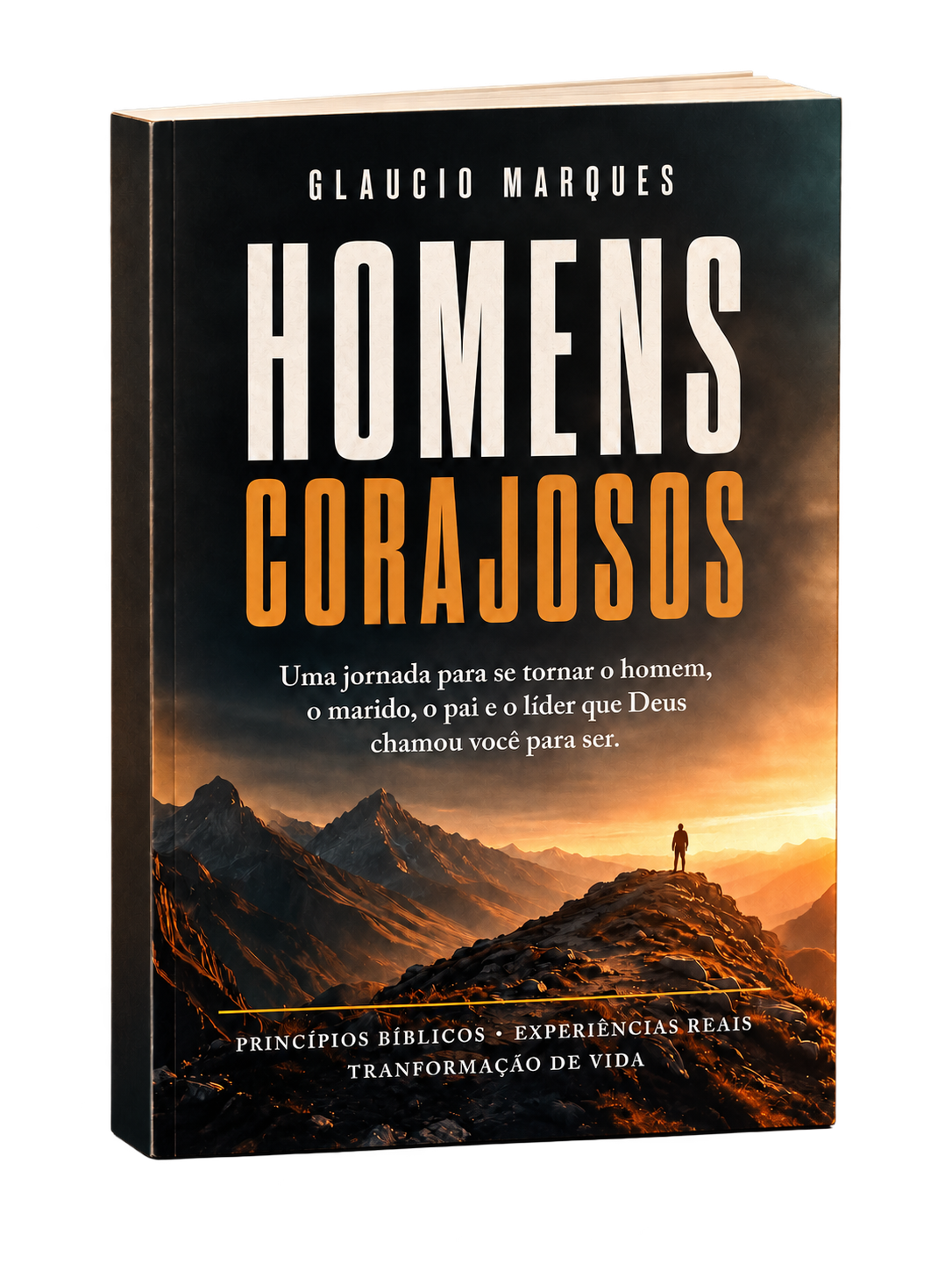 Mockup do livro Homens Corajosos com a capa oficial de Glaucio Marques